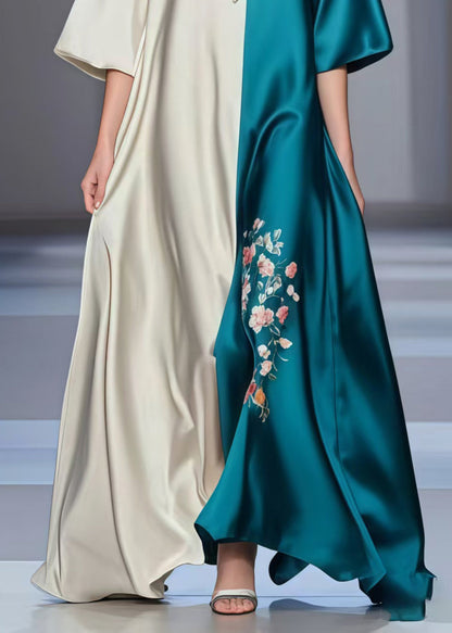 Chic Colorblock Oversized Patchwork Silk Maxi Dresses Summer