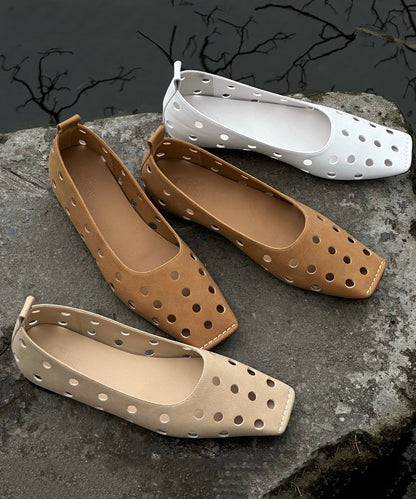 Classy Splicing Flat Shoes Brown Sheepskin Hollow Out