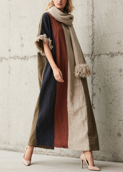 Style Multicolor Oversized Patchwork Faux Fur Dress Summer