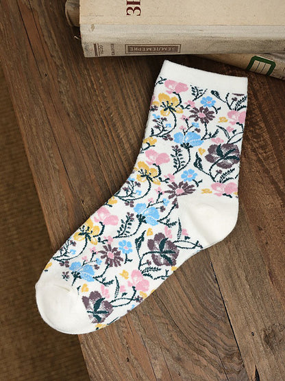 5 Pairs Ethnic Style Floral Women Socks