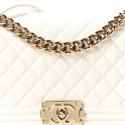 Caviar Quilted Medium Boy Flap White