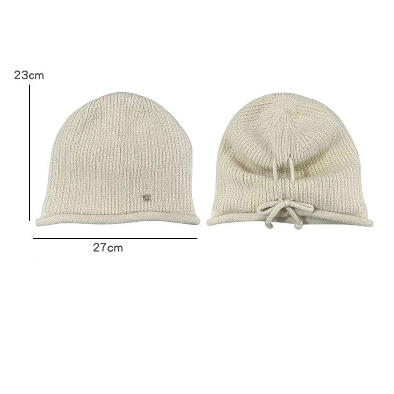 Women Winter Knitted Drawstring Hemming Warm Hat
