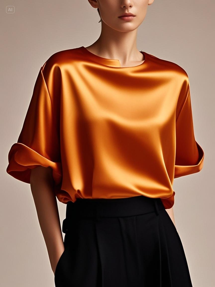 Fitted grey Patchwork silk tops Summer