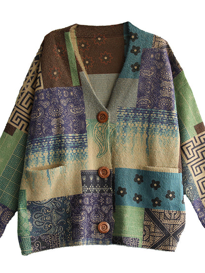Plus Size - Pocket Stitching V Neck Long Sleeve Sweater Coat