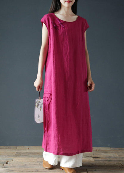 Bohemian o neck side open linen summer clothes For Women Work Outfits rose Dresses