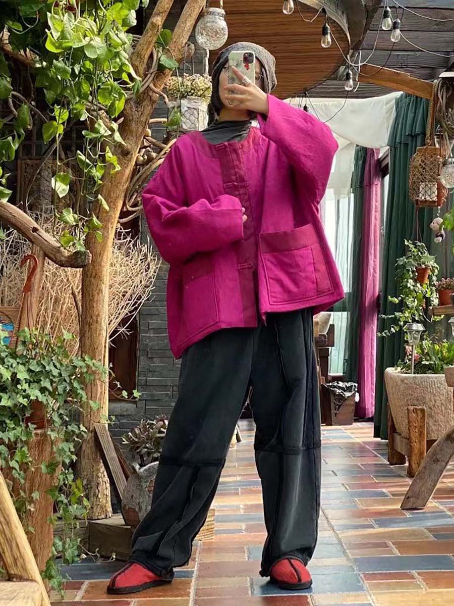 Women Vintage 100%Linen Solid Button Short Coat