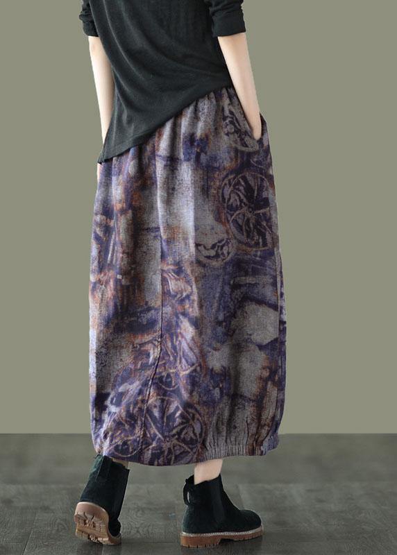 Plus SizeGrey Flowers Retro Print A Line Pockets Fall Skirts
