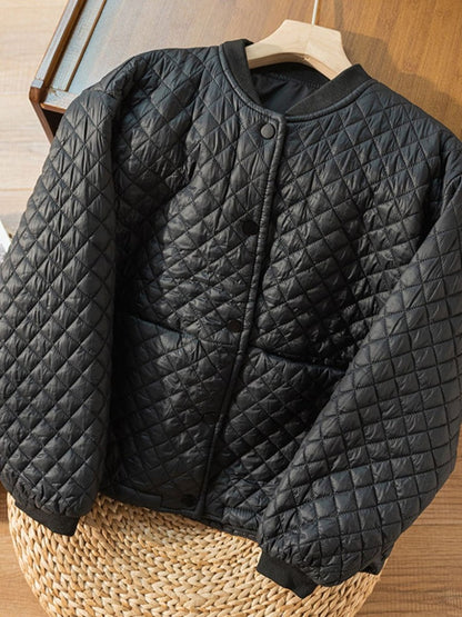 Loose Casual Diamond Plaid Solid Color 100% Natural Fabric Coat