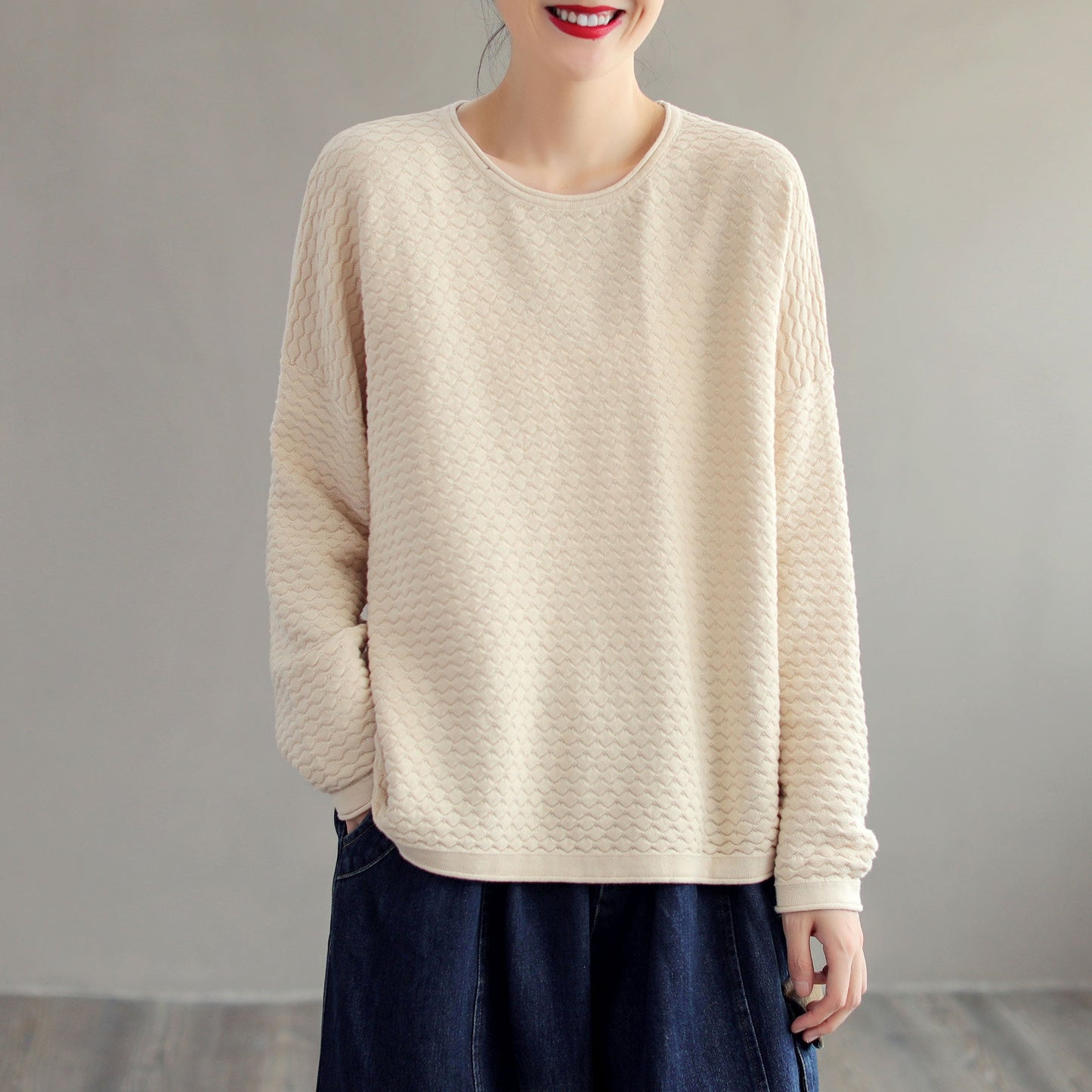 Autumn Women Loose Cotton Knitted Solid Sweater