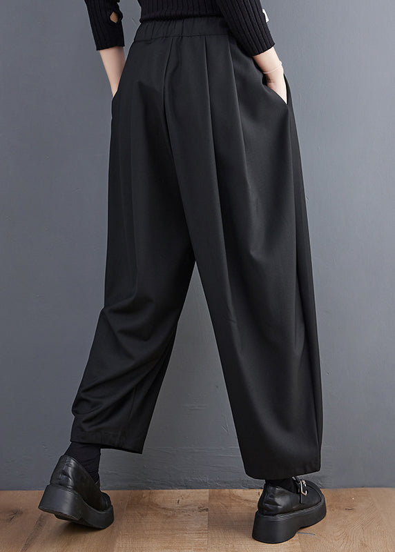 Casual Grey Pockets Elastic Waist Cotton Crop Pants Spring