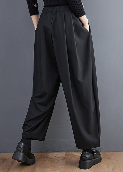 Casual Grey Pockets Elastic Waist Cotton Crop Pants Spring