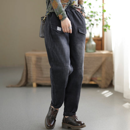 Women Summer Autumn Retro Stripe Cotton Jeans