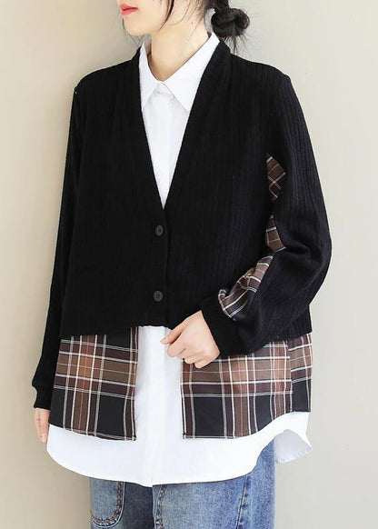 Women Lapel False Two Pieces Clothes Work Outfits Black Patchwork Top