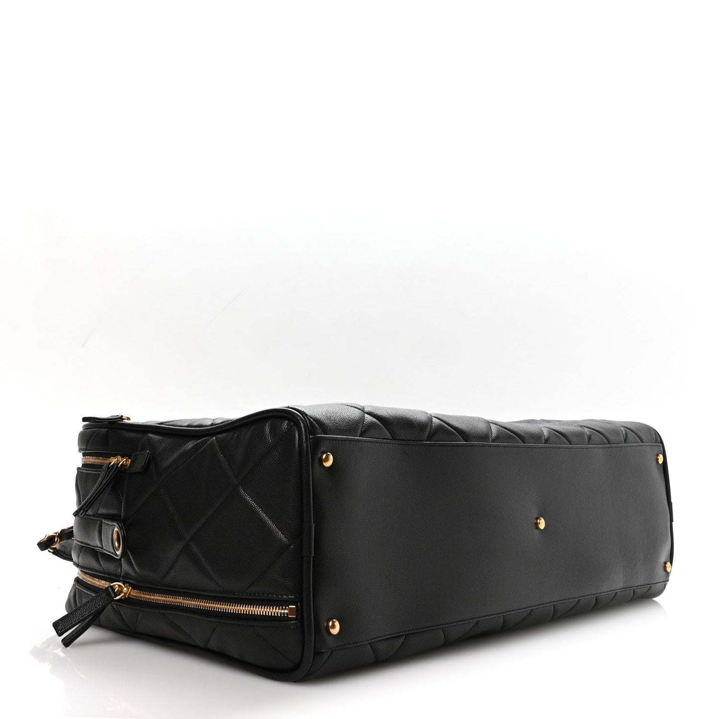 Shiny Grained Calfskin Quilted Large Travel Bowling Bag Black