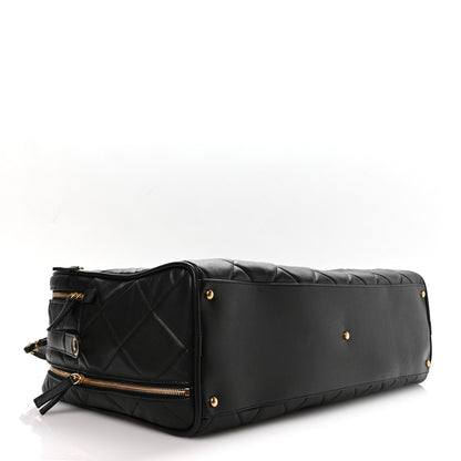 Shiny Grained Calfskin Quilted Large Travel Bowling Bag Black