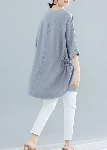 Beautiful gray striped cotton clothes For Women Batwing Sleeve loose summer blouse