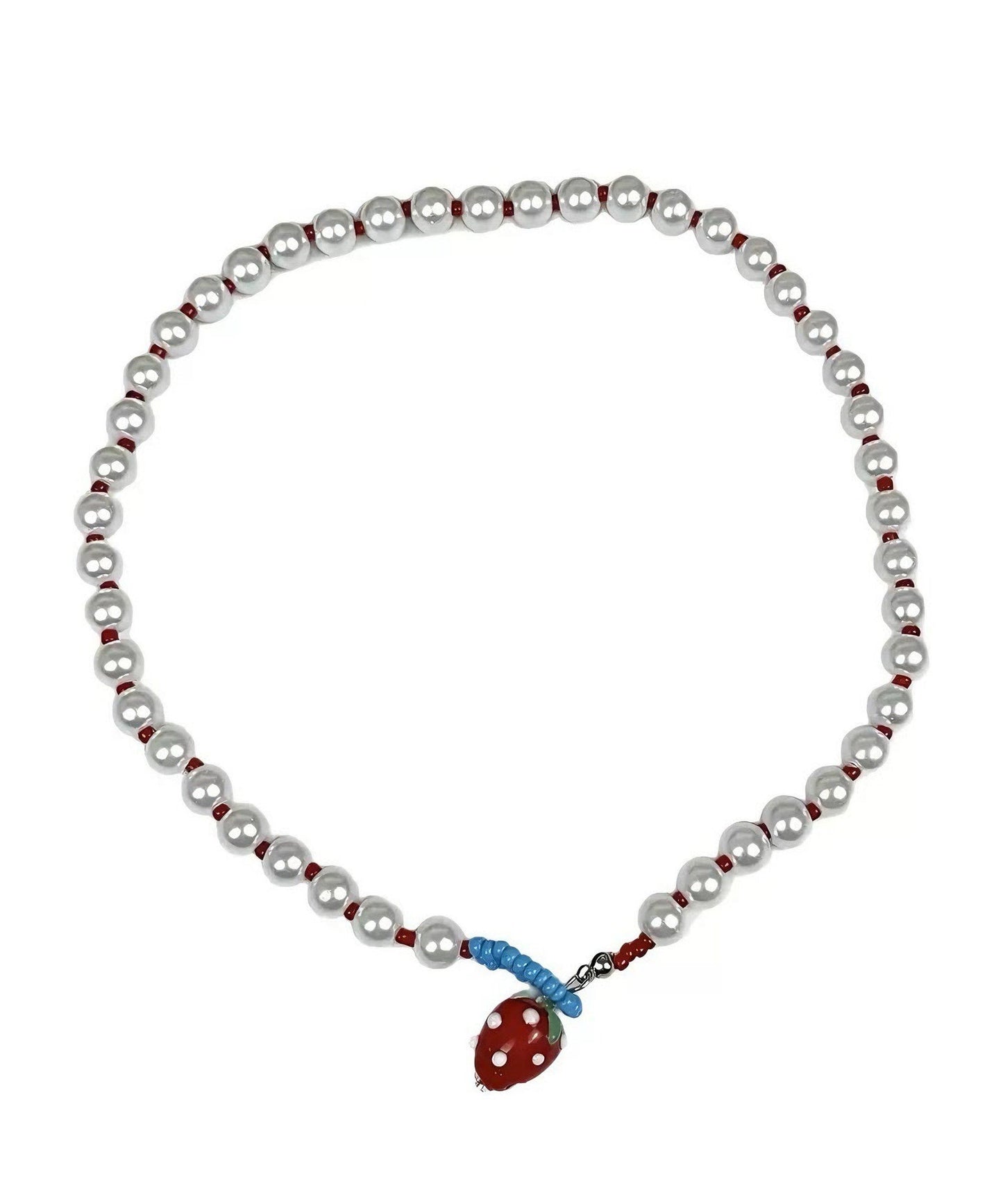 Cute White Alloy Strawberries Pearl Princess Necklace