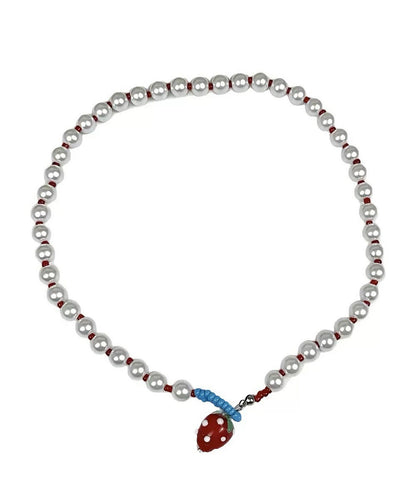 Cute White Alloy Strawberries Pearl Princess Necklace