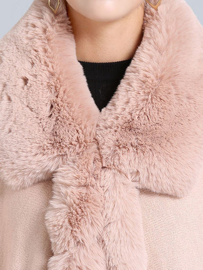 Women Poncho Sweater Faux Fur Coat Shawl Collar