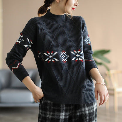 Winter Vintage Half Turtleneck Loose Casual Knitted Sweater
