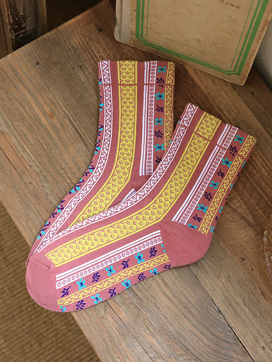 5 Pairs Women Vintage Floral Socks