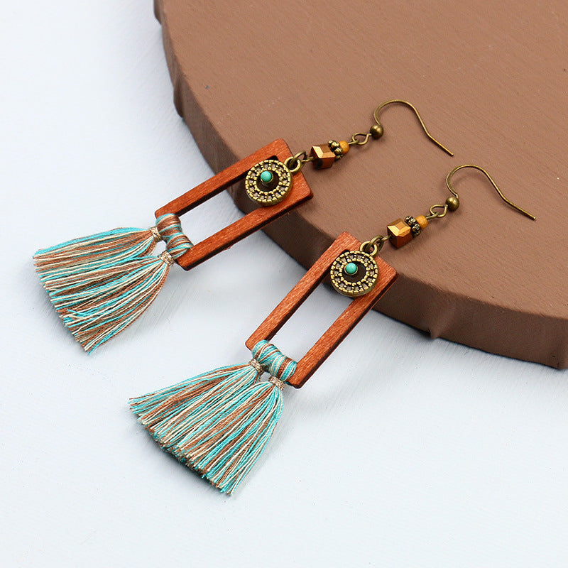Boho Vintage Square Fringe Earrings