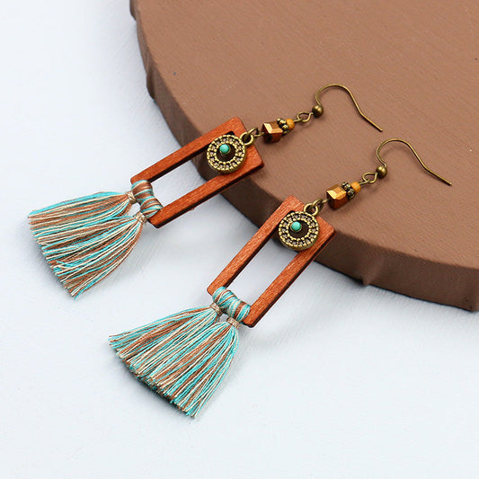Boho Vintage Square Fringe Earrings