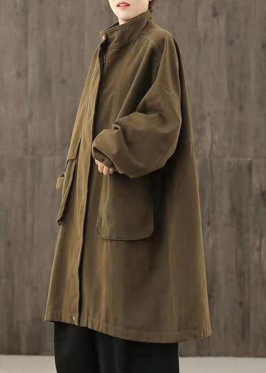 Handmade Coffee Casual zippered Pockets Patchwork Fall trench coats