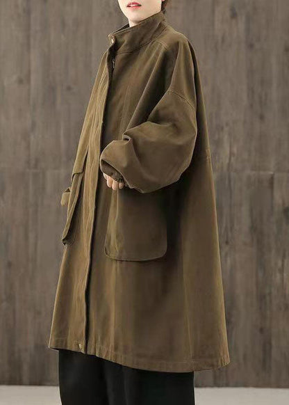 Handmade Coffee Casual zippered Pockets Patchwork Fall trench coats