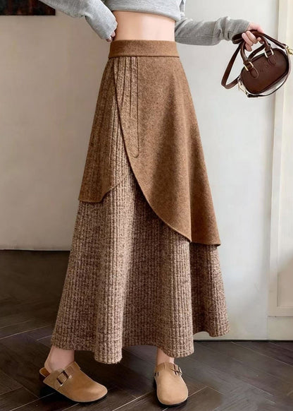 Elegant Coffee Asymmetrical Design Knit A Line Skirts Spring