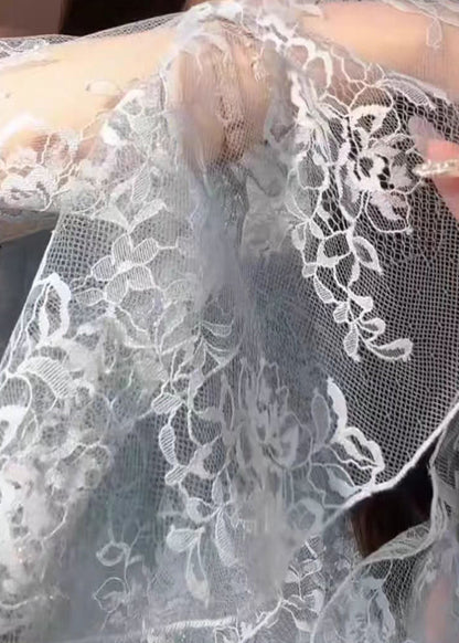 Fashion Blue Cold Shoulder Ruffled Lace Shirt Fall