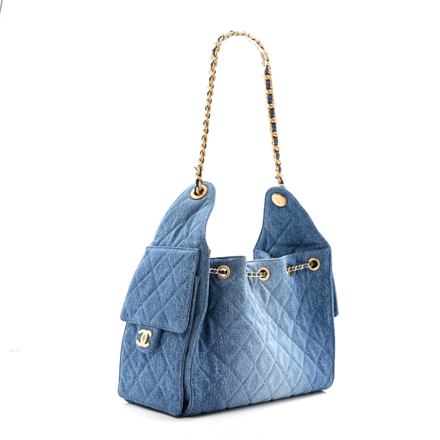 Washed Denim Quilted Small Chanel 25 Handbag Blue