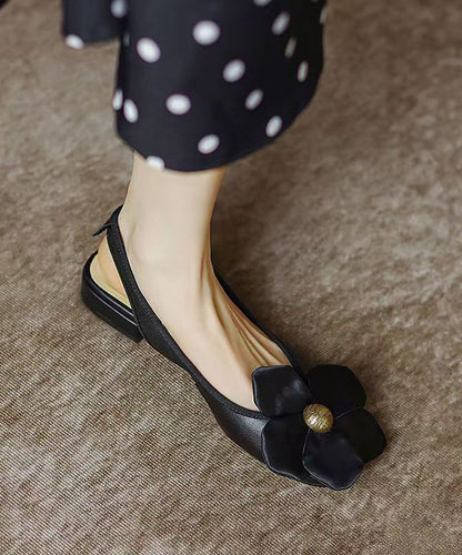 Classy Red Floral Cowhide Leather Soft Splicing Flats