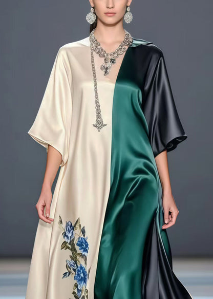 Beautiful Asymmetrical Patchwork Draping Silk A Line Dress Summer