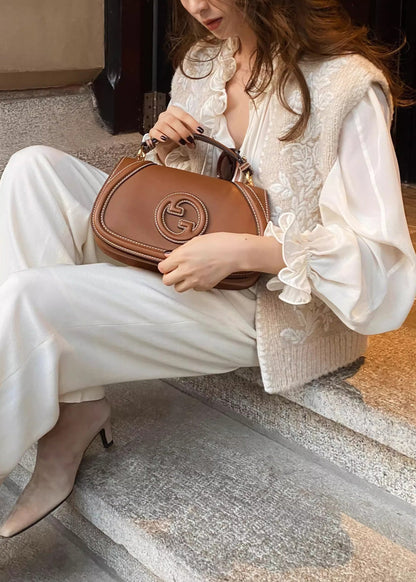 Art Beige Embroidered Ruffled Knit Two Piece Set Women Clothing Spring