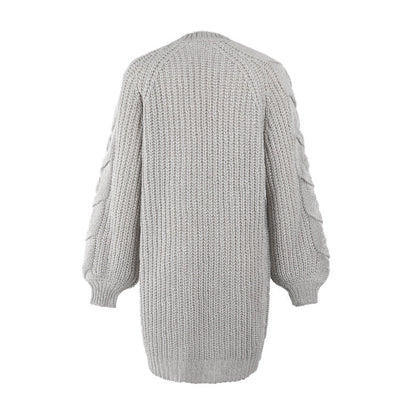 Lantern Sleeve Twist Cable Sweater Cardigan