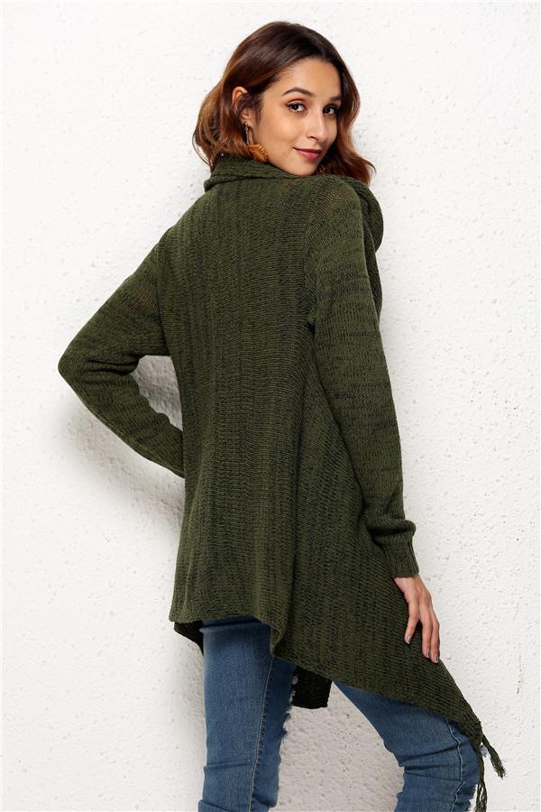 Tassel Asymmetrical Hem Shawl Speckled Fringe Cardigan - Green