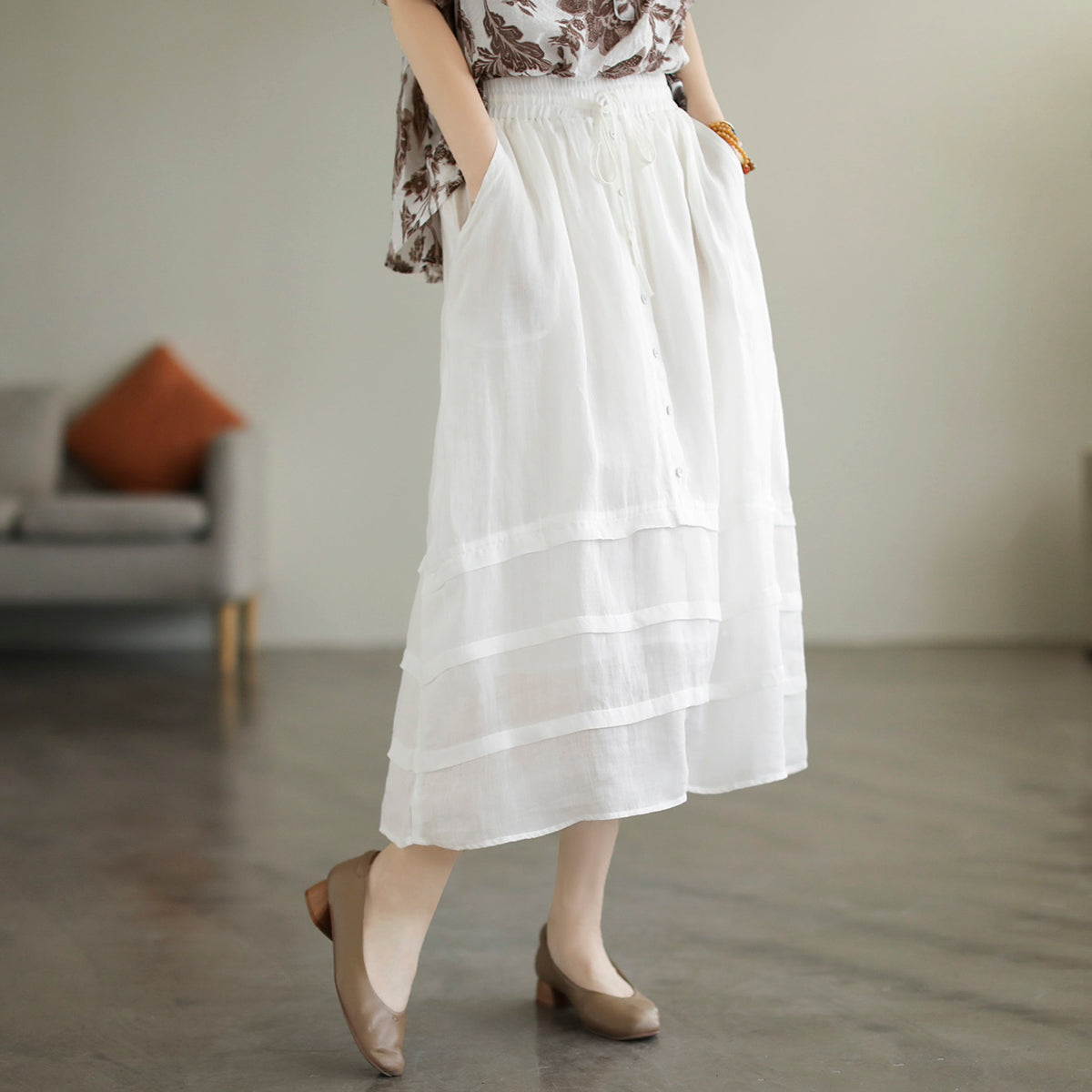 Retro A-Line Cozy Patchwork Linen Skirt