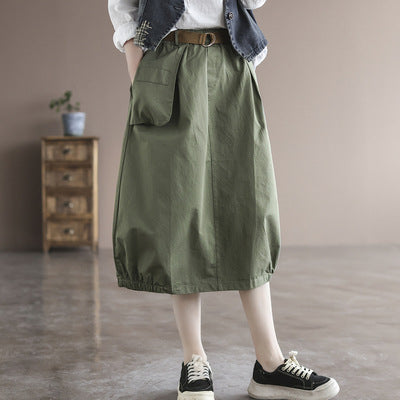 Cozy Solid Cotton Vintage Loose Skirt