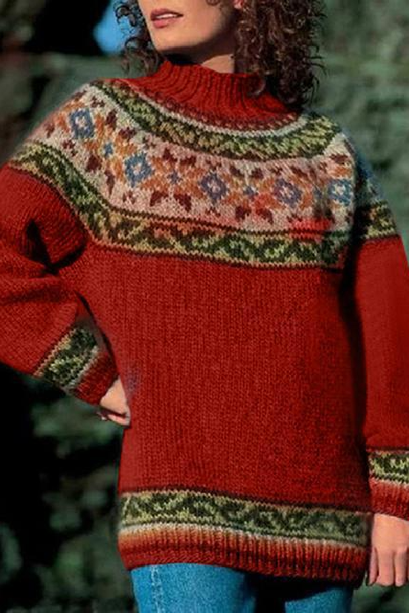 Long Sleeve Jacquard Casual Sweater