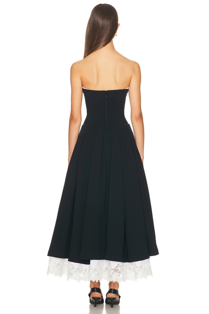 Black & White Contrast Strapless Midi Dress