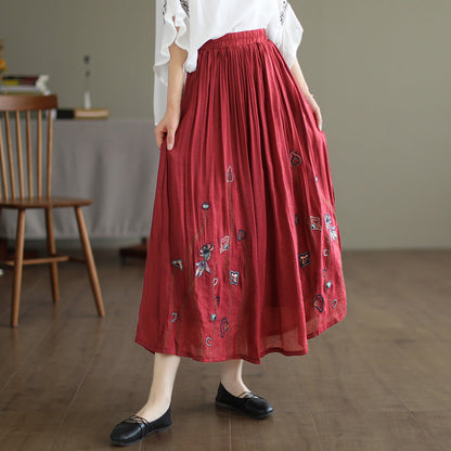 Cozy Retro Floral Print Double-Layer Linen Skirt