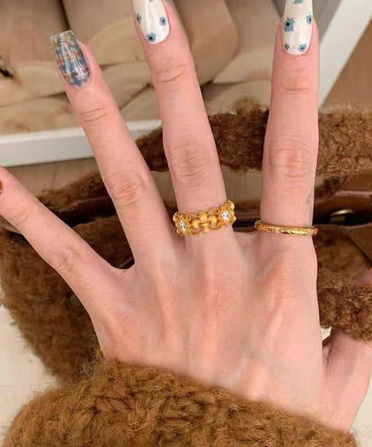 Elegant Gold Copper Overgild Zircon Hollow Out Iris Rings
