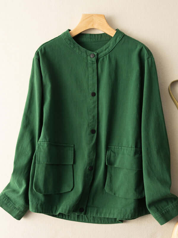 Women's Natural Fabric Single-breasted Minimalist Style Coat With Pockets