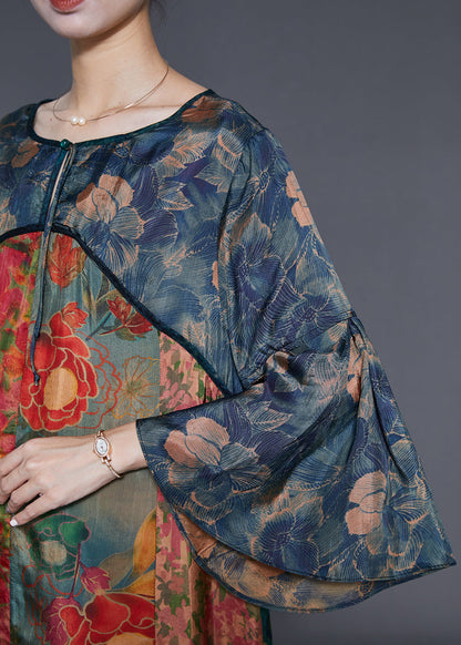 Organic Colorblock Oversized Print Silk Maxi Dresses Spring