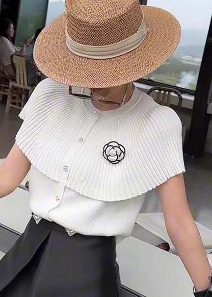 French White O Neck Floral Cloak Knit Blouses Summer
