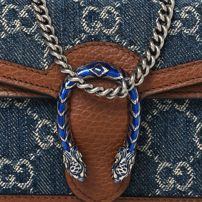 New Denim GG Monogram Dollar Calfskin Enamel Super Mini Dionysus Shoulder Bag Blue Tea Cuir Epilog Electric Blue