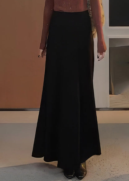 Natural Black Elastic Waist A Line Skirts Spring