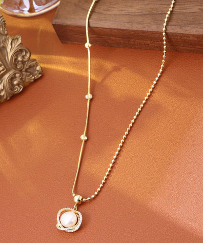 Fashion Gold Sterling Silver Overgild Zircon Pearl Pendant Necklace