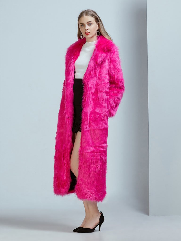 Faux Fur Coat Women V Neck Long Sleeve Maxi Winter Coat